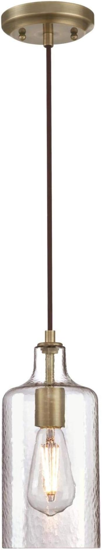 Westinghouse 6371400, Antique Brass Finish with Clear Textured Glass Carmen One-Light Indoor Mini Pendant, 120 Volts