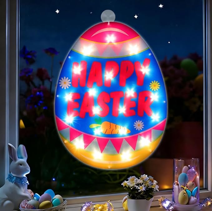17" 20LED Lighted Easter Egg Decor, Cozy Warm Glow for Table, 120V Plug-in, UL Certified, Neat Gift Box Packed