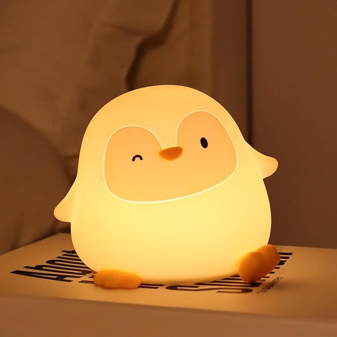 Penguin Silicone Night Light, 50H/12H Long Battery Life Touch Lamp with 30-Min Auto-Off Timer, Soft Dimmable Glow for Baby Kids Toddler Bedroom, Cute Easter Gift for Children