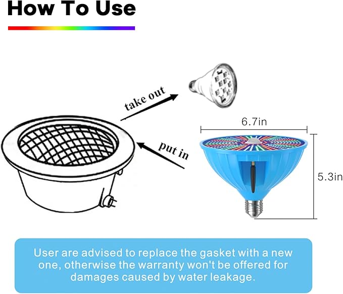 Pool Lights 120V 60W RGB Color Changing LED Pool Light Bulb for Inground Pool Replacement Bulb for Pentair and Hayward Fixture with