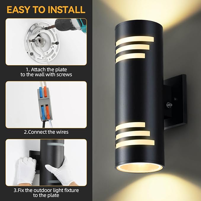 Dusk to Dawn Outdoor Lighting 2 Pack, Modern Outdoor Wall Lights Black Exterior Lighting Fixtures with E26 Base, Cylinder Sconce Waterproof Outdside Lights for House Porch, Bulbs Include