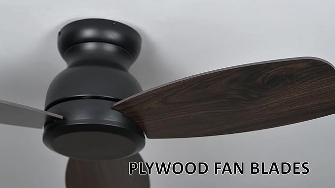 Carro 44 Inch Flush Mount Ceiling Fan without Lights, Black Ceiling Fan with Remote Low Profile, 10-Speed Reversible DC Motor, 3 Dark Walnut Finish Blades, Indoor for Bedroom