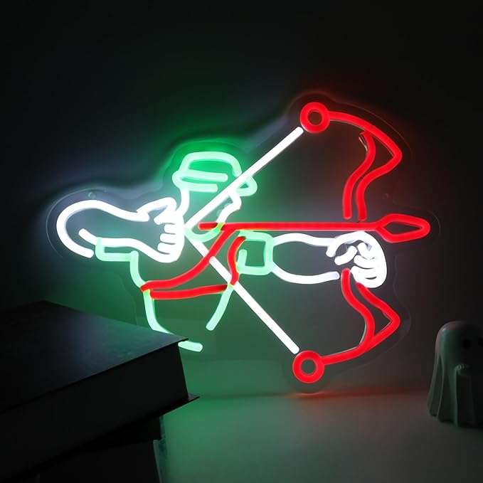 Archery Neon Sign for Sports Fan, Hunting Led Light for Playing Archer Fan, Hunting Decor, Club, Game Room, Wall Decor, Game Sport, Archer Light Up Sign for Man Cave