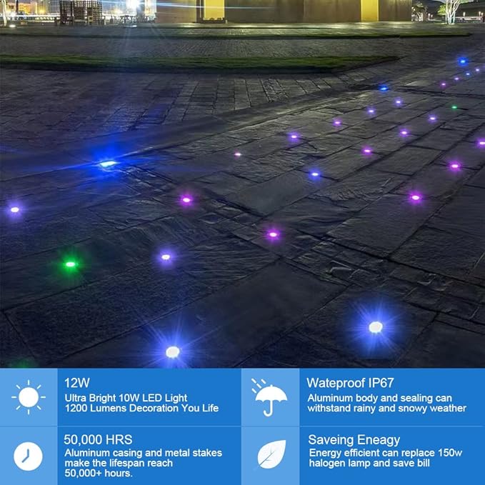 Low Voltage RGB Landscape Lights,Color Changing Outdoor In-Ground Light with Connectors RGB Well Lights 12-24V Landscape Lighting for Outdoor Christmas (RGBW 6 Pack)