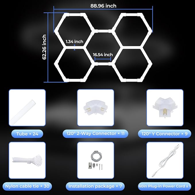 ALLYES Hexagon Garage LED Lights, Hex Ceiling Lights 200W 25650LM 6500K, Color Temperature Adjustable LED for Workshop Basement Gym Warehouse