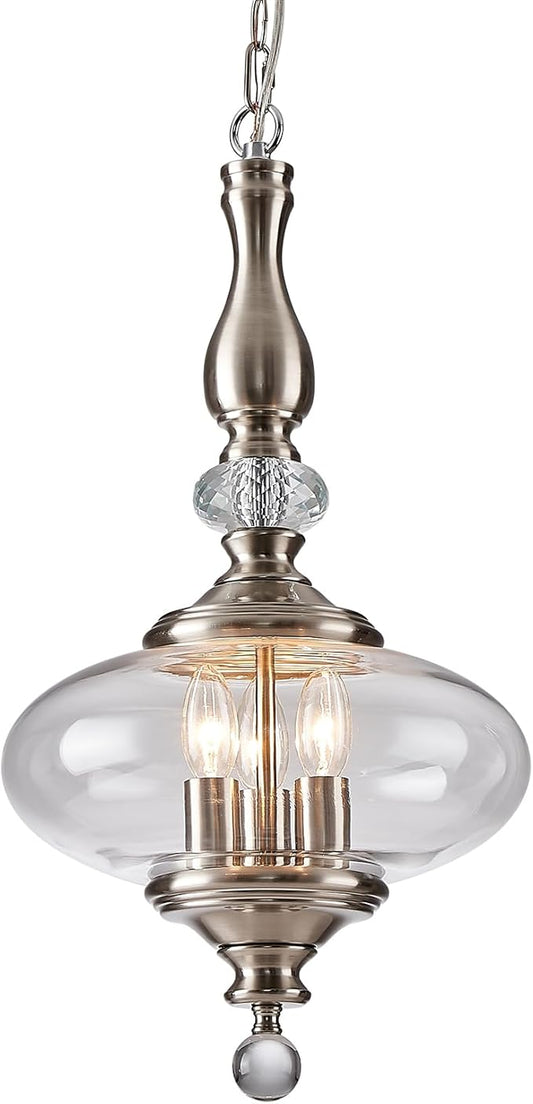 Brushed Nickel Pendant Light 11.8'' Wide 23.6'' High Modern Glass Pendant Light for Dining Room, Kitchen, Hallway Adjustable Height