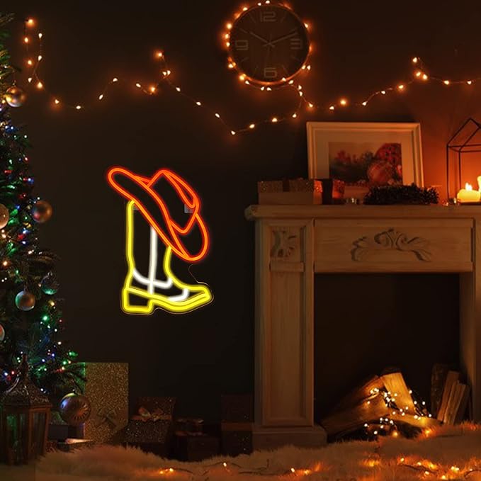 Horseneon Cowboy Neon Signs, Cowboy Hat Neon Lights Signs, Western Cowboy Neon Light, Cowboy Boot Led Sign with USB Powered for Cowboy Farm, Wall Hanging Decor
