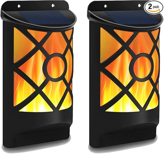 Aityvert Solar Flame Lights Outdoor, Waterproof Flickering Flame Solar Light Dark Sensor Auto On/Off 66 LED Solar Powered Wall Mounted Night Lights Lattice Design for Patio Deck Driveway