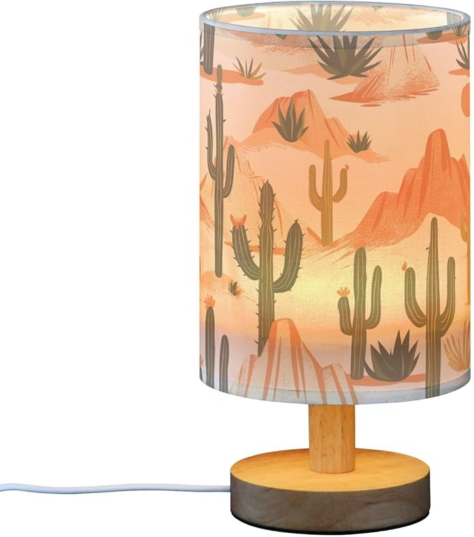 Bedside Table Lamp Western Desert Cactus Mountains Nightstand Lamp with Wood Desk Lamps for Bedroom Living Room Nursery Office Home Decor