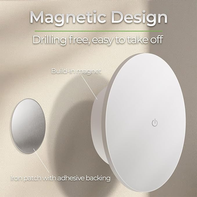 Indoor Backlit Wall Sconce, Dusk to Dawn Motion Sensor Wireless Adjustable Brightness 2000mAh Rechargeable Night Light, White