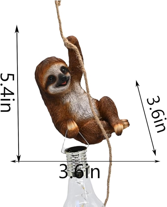Resin Sloth Garden Statue Solar Fence Lights Outdoor Hanging Decor Porch Tree Decorations Yard Ornaments Small Cute Figurines Funny Gifts for Women Mother
