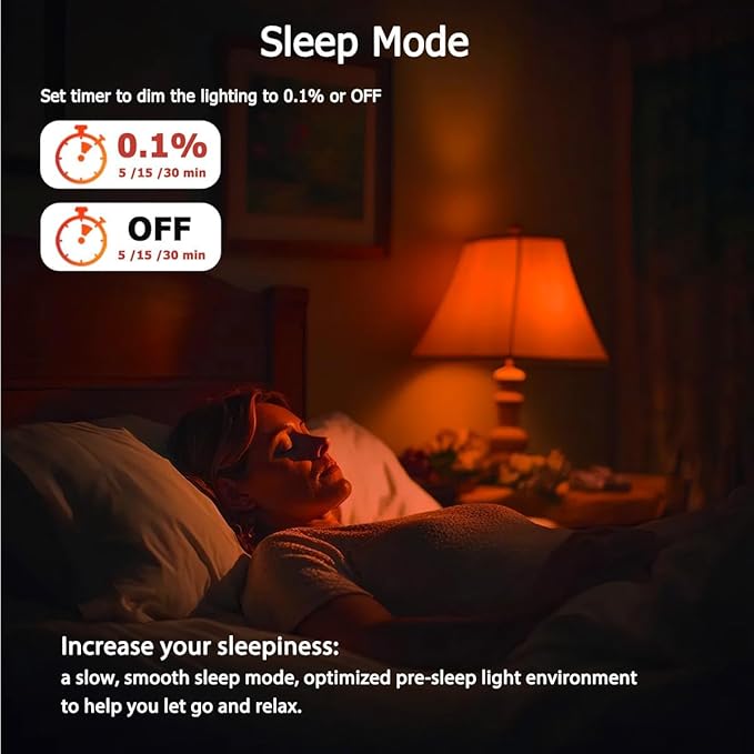Sleep Light Bulbs Amber 1600K with Remote Control, Blue Light Blocking A19, 9W for Sleep Therapy, Baby Nursery, Bedroom (6 Pack)