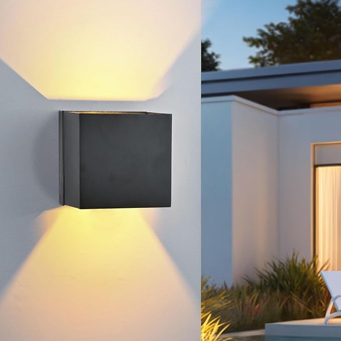 2-Pack Outdoor Wall Lights, Modern Square Up and Down Lights Outdoor Wall Lights IP65 Waterproof Aluminum Sconces with Motion Sensor 10W 3000K LED Outdoor Lighting Fixture for Porch Patio