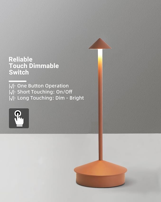 2 Pack Aluminum Cordless Table Lamp, 6000mAh Rechargeable Table Lamps, Portable Touch LED Lamp, Outdoor Waterproof Dimmable Cordless Rechargeable Table Lamps for Restaurant/Patio- Black (1 Pcs Brown)