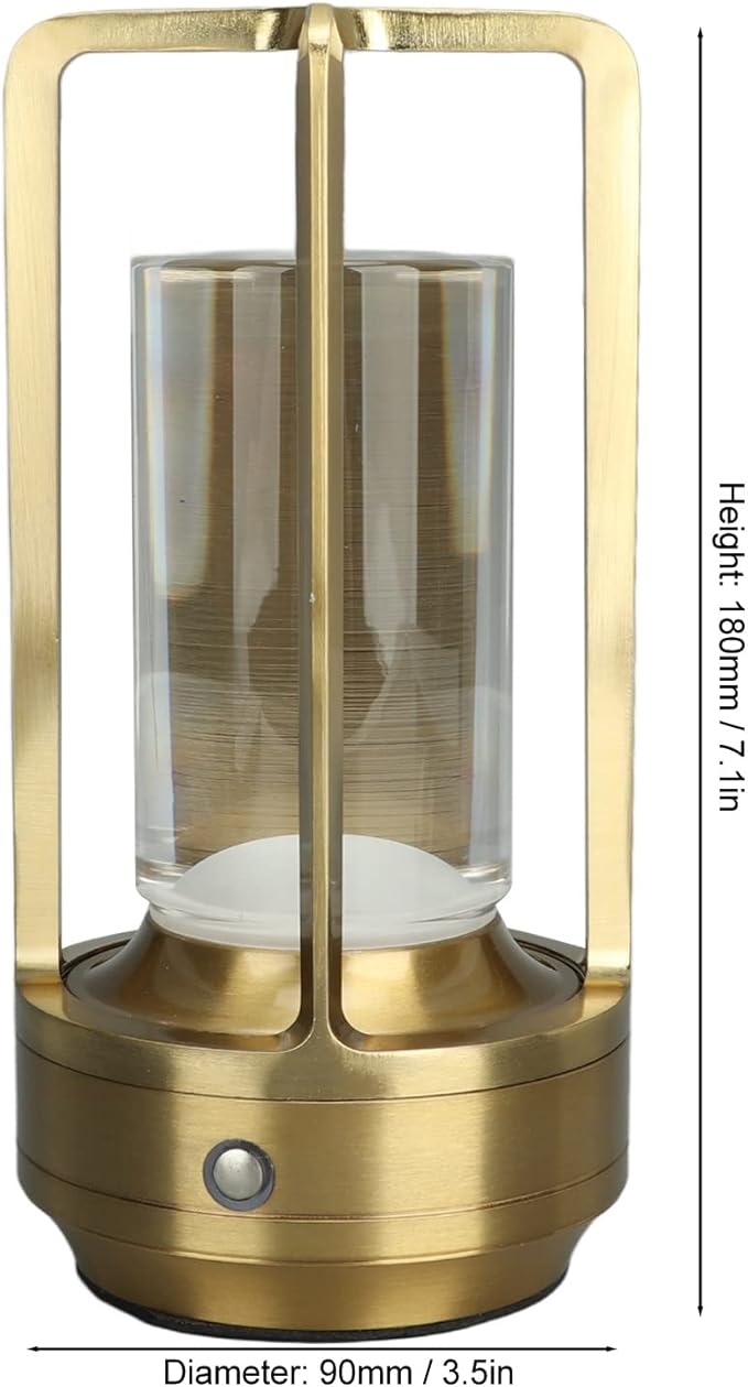 Jerys Cordless Table Lamp, Aluminum Crystal Portable LED Table Lamp Small Stepless Dimming Nightstand Lamp 3 Colors Sensor Control for Living Room, Rechargeable Battery Up to 48 Hours Usage (Gold)