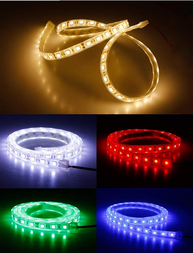 BSOD Outdoor LED Strip Lights Waterproof,IP68 Led Strip 12v Boat Underwater Lights 16.4ft 5050 SMD 300 Led Tube Flexible 5050 White Rope Light for Swimming Pool Boat Fish Tank