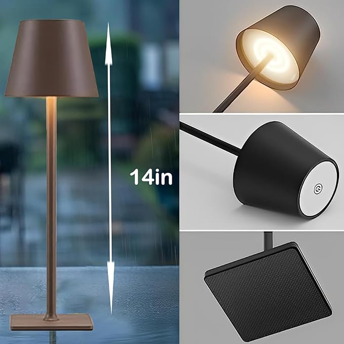 4 Pack Brown Cordless Table Lamps-Wireless Rechargeable Lamps Bulk of 4,Waterproof Outdoor Table Lamp for Patio/Restaurant/Dinner Dining Tabletop Lights/Kitchen,Multiple Battery Operated Lamps