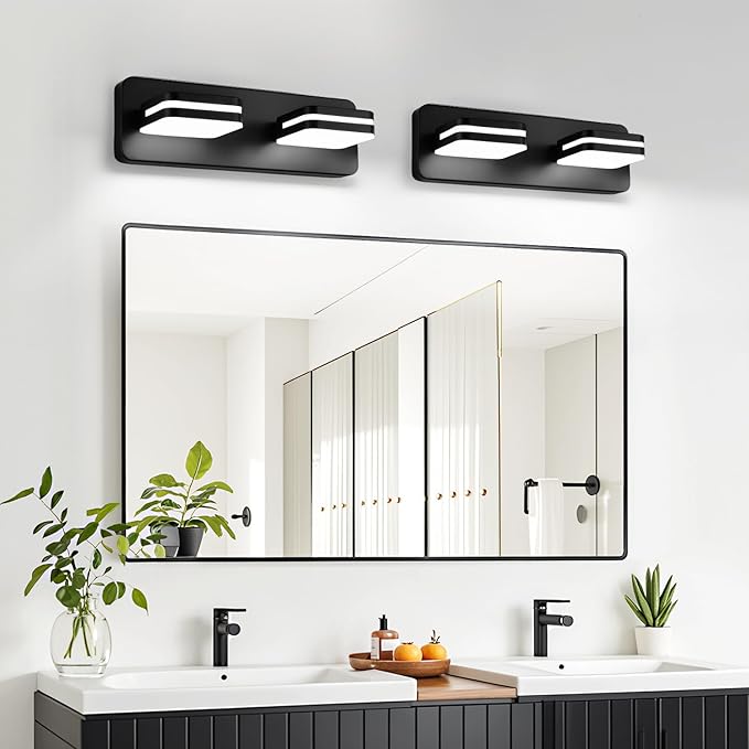 1000LM LED Modern Bathroom Vanity Light Fixtures, 360° Rotate Acrylic Matte Black Vanity Lights for Bathroom, Modern Wall Lighting Fixtures Over Mirror Kitchen Living Room (Natural White Light 5000K)