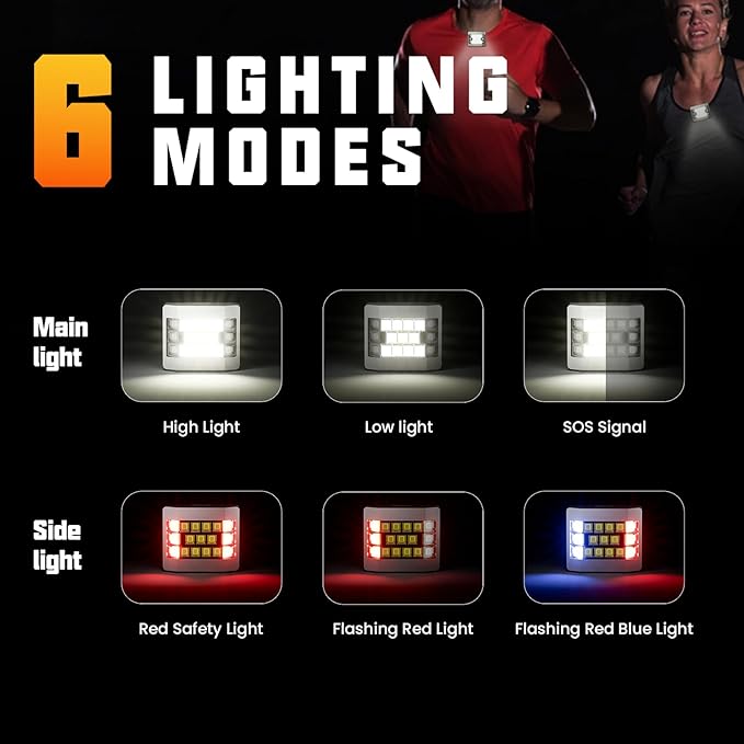 Running Lights for Runners, Clip on Flashlight, Rechargeable LED Safety Light for Walking at Night, Portable EDC Flashlight, Small Work Light Warning Flashing Camping Hiking Gear (White)