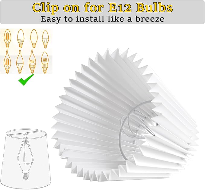 5 Pack White Pleated Chandelier Shade, 4" Top x 6" Bottom x 6" High Hardback Lampshade, 4x6x6 Inch Linen Fabric, Perfect Fit for 5-Light Pendant Light Wall Sconce, Clip On Bulb E12 Socket(Large Size)