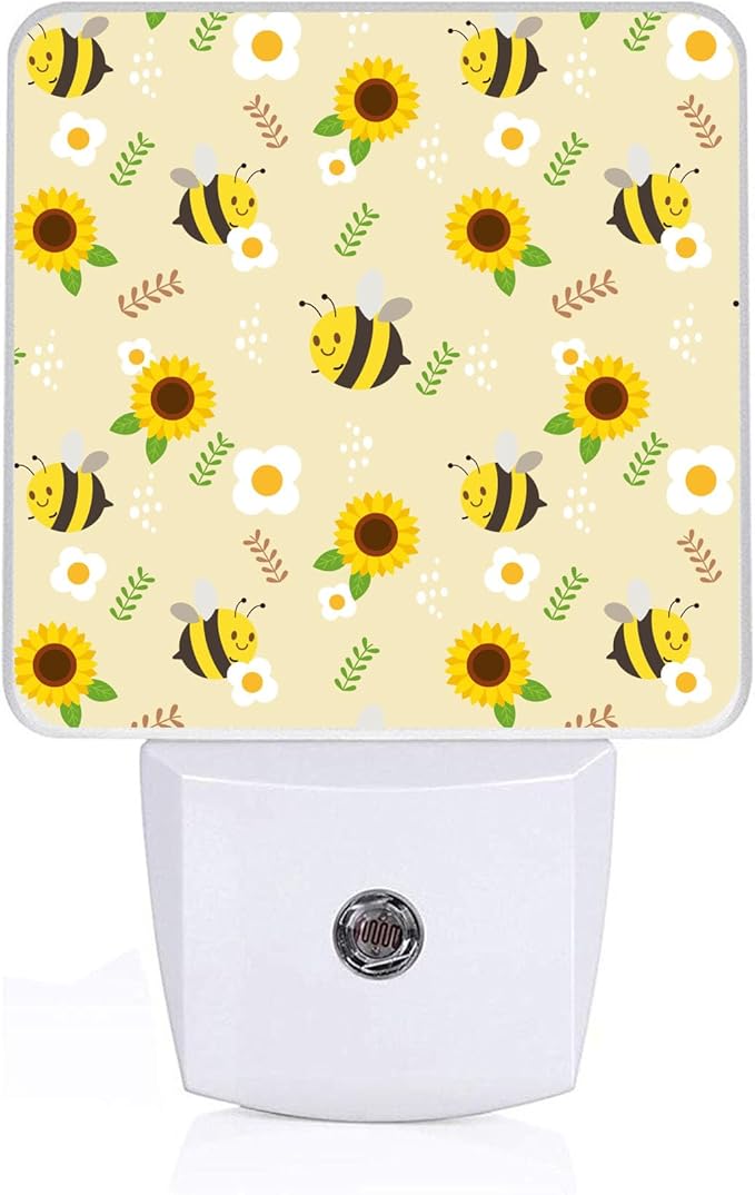 Cute Bee Sunflower Night Light, Plug-into Wall Nightlight Lamp with Dusk to Dawn Sensor, Led Lamp 0.5W Energy Efficient for Boys Girls Adults Home Decor
