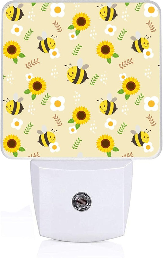 Cute Bee Sunflower Night Light, Plug-into Wall Nightlight Lamp with Dusk to Dawn Sensor, Led Lamp 0.5W Energy Efficient for Boys Girls Adults Home Decor
