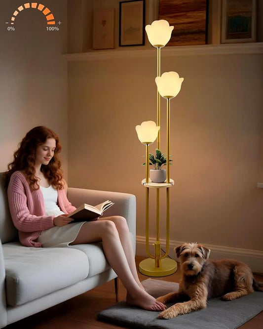Lightdot 63IN Floral Floor Lamp 3-Lights Flower LED Floor Lamps with 3000K Warm White Bulbs Included for Wedding Party Modern Gold Tall Floor Lamp for Living Room/Bedroom/Sofa Beside/Corner Decor