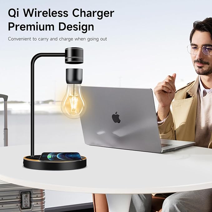 VGAzer Floating Light Bulb,Wireless Charger Magnetic Levitation Bulb Night Lights, Levitating Bulb Lamp for Room, Office Desk Decoration