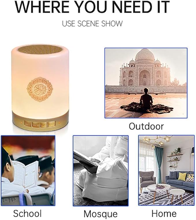 Quran Speaker, Bluetooth Speaker Night Light, Bedside Lamp, Alarm Clock, with Remote & APP Control, Multi-Color Changing, Full Recitations of Famous Imams and Quran Translation (SQ112)