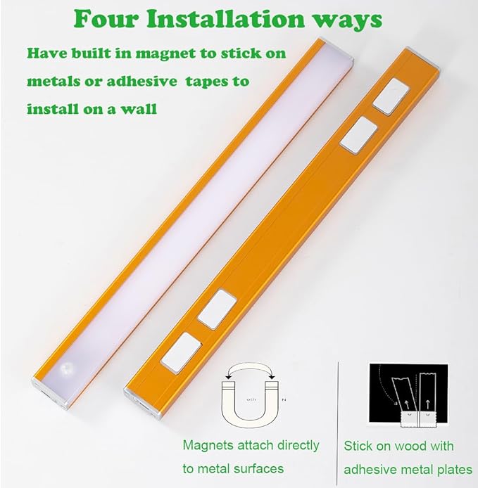 Under Cabinet Lights LED Closet Light Motion Sensor Wireless Rechargeable Battery Operated Magnetic Night Lights Counter Lighting for Kitchen,Hallway,closet,Stairs,Pantry (gold-warm white, 40cm)