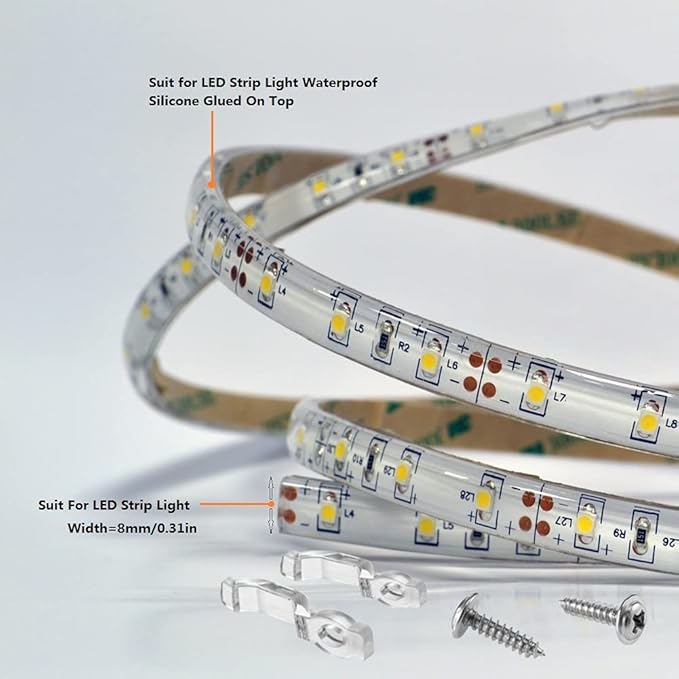 MMSD 100 Pack LED Strip Light Clips LED Tape Light mounting Bracket with 102 Screws Suit for 8mm Wide IP65 Waterproof Strip Light