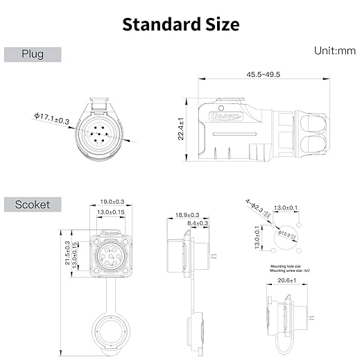 CNLINKO LP-12 7 Pin Connector IP68 Waterproof Circular Electrical Plug for Outdoor Equipment Solar Industrial Machinery DC 12V Flange Mount Metal-Reinforced Kit (7-Pin)