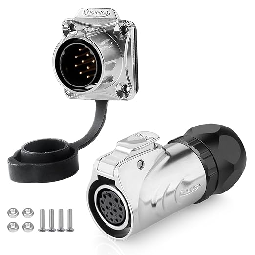 CNLINKO LP20 Reverse Mount 14-Pin Waterproof Circular Electrical Connector, IP68 Female Plug Male Socket for Automotive Machinery and Outdoor Use Quick Connect Aviation Connector (Metal Plug)