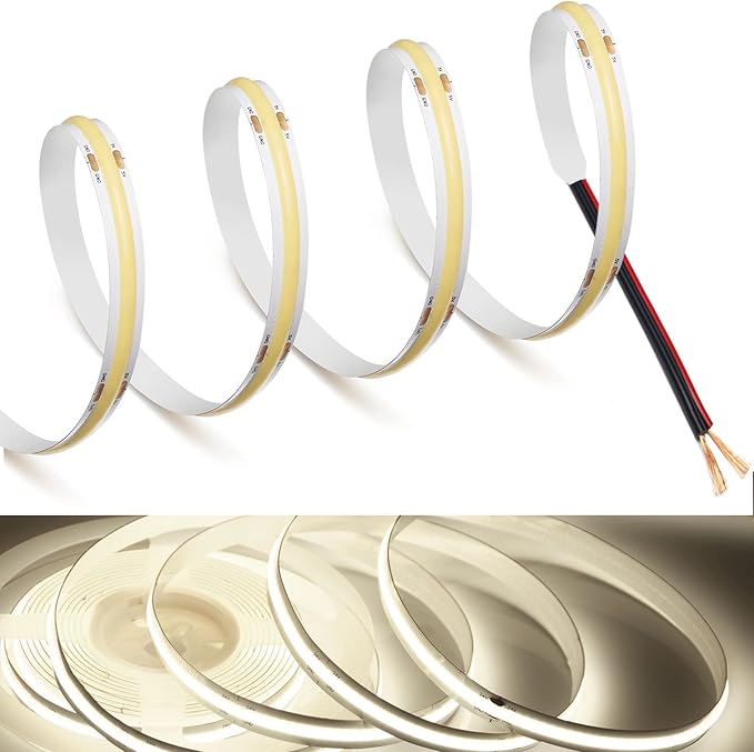 MDee】COB LED Strip Lights 4000K Nature White 16.4ft/5m 5V Flexible LED Tape Lights CRI 90+ 800LM/m 320LEDs/m for Indoor and Outdoor Décor（4000K Nature White16.4ft/5m）
