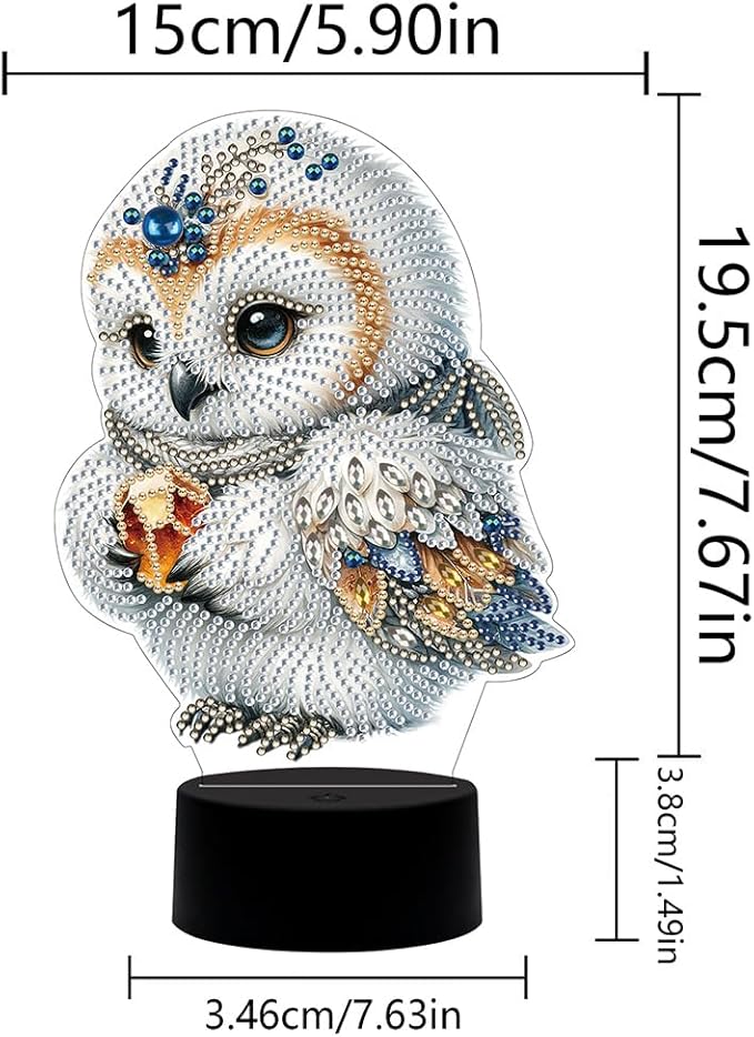 Cute Owl Diamond Art Painting Night Light,Diamond Art Painting Kits Desktop Touch Lamp Ornaments for Tabletop Decor Diamond Art Accessories for Adult Beginner Bedrooms Living Room