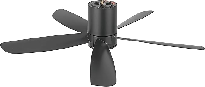 52" Outdoor Ceiling Fan with Light and Remote, ABS Blades, Low Profile Flush Mount Ceiling Fan, Dimmable LED light, Noiseless Reversible DC Motor Black