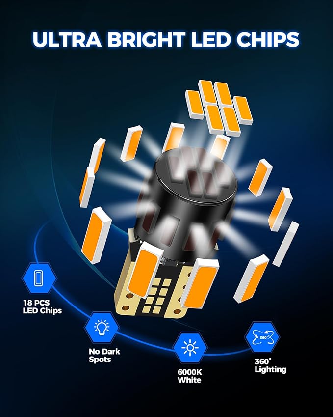 Marsauto 194 LED Bulb Amber Yellow for Dome Map Light, 168 2825 W5W T10 Wedge Replacement Super Bright LED Light Bulbs for Car Courtesy Step Dash Side Marker Trunk Light (Pack of 10)