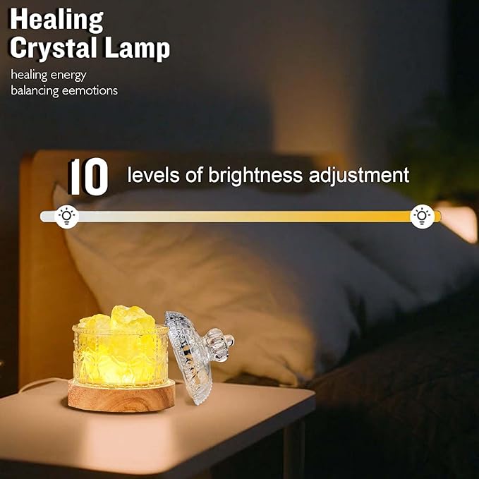 Runyangshi Crystal Lamp Night Light - Natural Citrine Crystal Stone, 3 Lighting Modes with 10 Brightness Levels, Kid & Pet Friendly Design, USB Powered, Ideal for Home and Decor & Gift