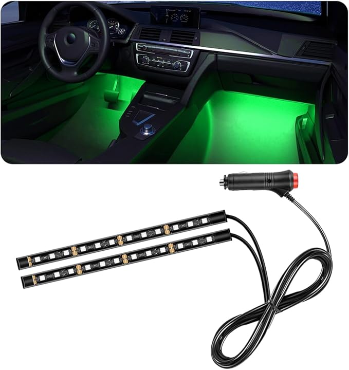 Car LED Strip Light, 24 LED RGB Auto Under Dash Interior Atmosphere Lights, Cigarette Lighter Decorative Lamp Ambient Night Light, Universal Lighting Kit Car Accessories (Green)