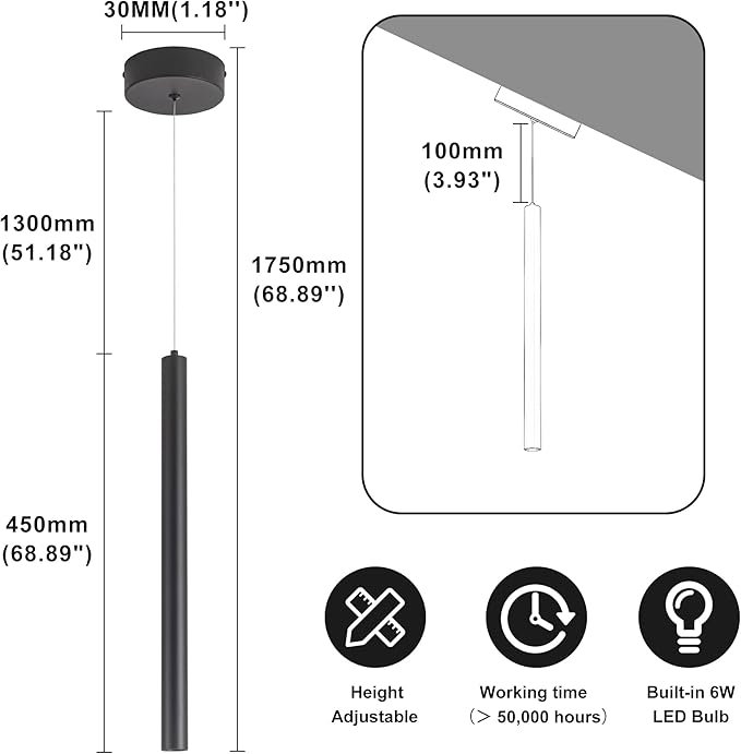 3 Light Mini Pendant Lighting Modern Pendant Light, LED Modern Pendant Light Fixtures Mini Ceiling Hanging Lights for Kitchen Island Dining Room Bar Living Room 6000K 3-Pack Black