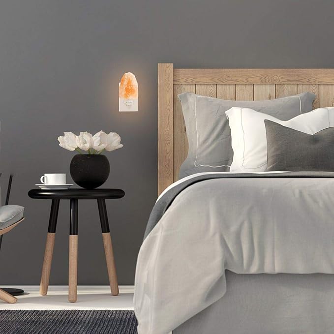 100% Natural Himalayan Night Light, Natural Cut Salt Stone with 360° Rotating Wall Plug, Includes Night Light Bulb, 2” Round x 3.9” H
