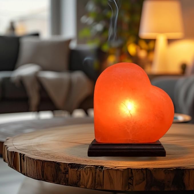 NB Himalayan Pink Salt Lamp – Heart Shape with Dimmer Switch & 2 Bulbs – Hand-Carved Rock Salt Lamp from Pakistan – Romantic Glow for Bedroom, Gift & Home Décor, Unique Gift Idea