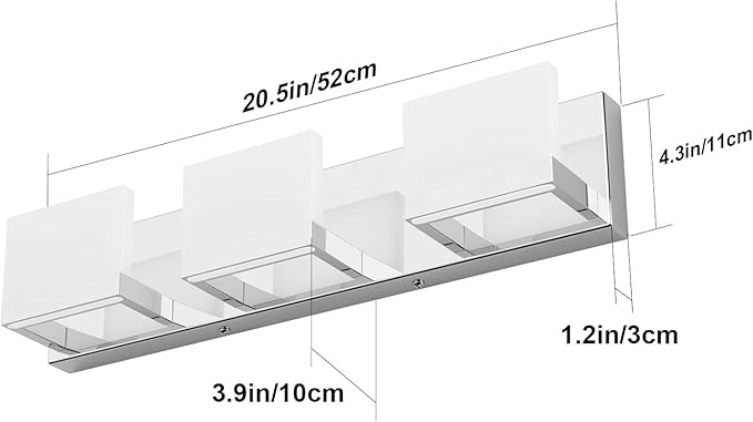 Tipace 3 Lights Dimmable LED Modern Vanity Lights for Bathroom, Chrome Bathroom Wall Light Fixtures Over Mirror (White Light 6000K)