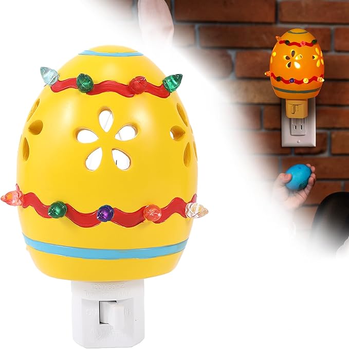 Easter Egg Decorative Nightlight,Easter Campfire Flickering Nightlight, Plug into Wall Easter Night Light with Switch Easter Home Decor