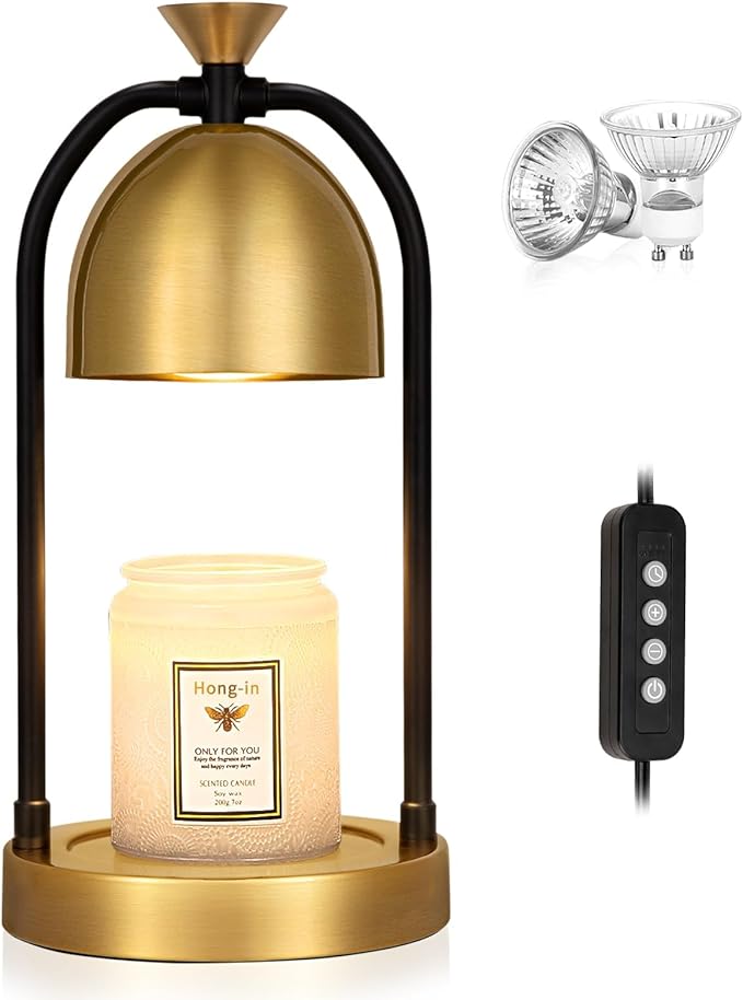 Gold Candle Warmer Lamp with Timer-Electric Candle Warmer Lamp for Bedroom Decor, Dimmable Candle Light Warmer