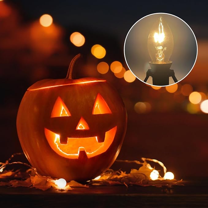 6FT Accessory Cord for Craft Lighting Halloween Pumpkin Christmas House Decorations, 4 Sets Candelabra-Base E12 Socket C7 Bulbs Clip Light with On/Off Switch Plugs (8 Bulbs, 4 Spare)