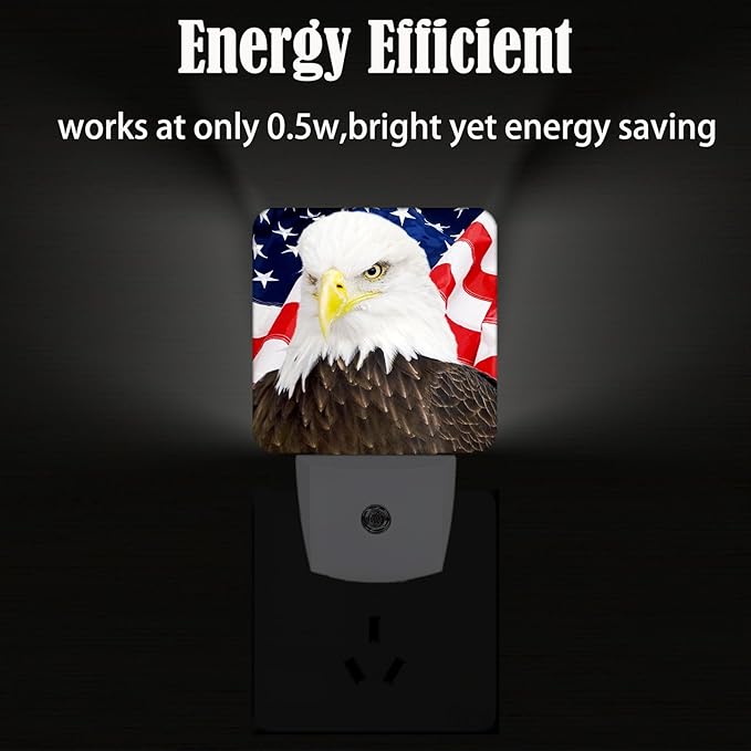 American Bald Eagle Night Light,Plug Into Wall with Dusk to Dawn Light Sensors, Warm Nightlights for Bedroom, Bathroom, Hallway, Kitchen, Gifts Ideal for Boys Girls Women Men