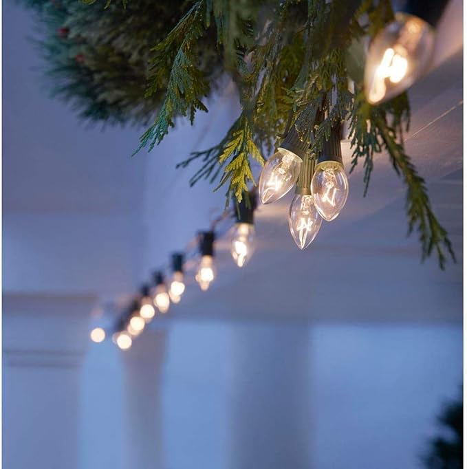 25 Pack Clear Replacement Bulbs, C7 Outdoor String Light Bulbs, C7/E12 Candelabra Base Night Light Bulbs, 5 Watt-Clear