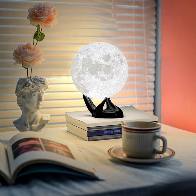 BRIGHTWORLD Gifts for Women, 7.1 inch Moon Lamp 3D Printing Moon Light 16 Colors Night Light for Kids Room Home Decor, Gifts for Teen Girls Boys, Mothers Day Gifts Birthday Gifts (Black Hand Stand)