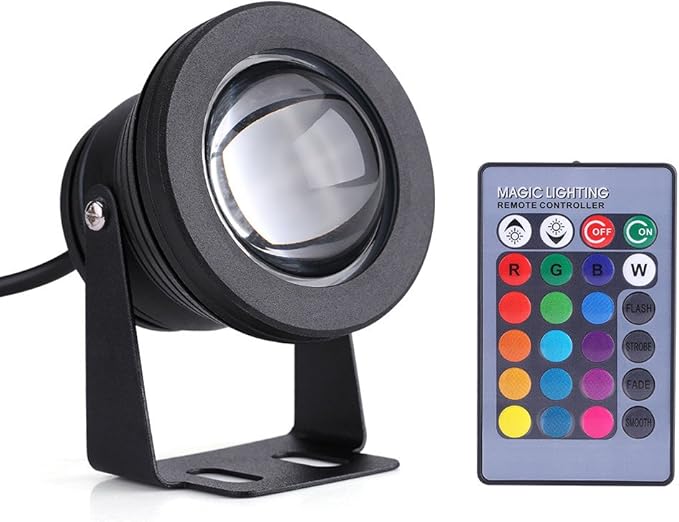 Keenso Color Changing Spotlights, 10W 12V RGB LED Spot Light IP68 Pond Aquarium Lamp for Pond,Fountain,Outdoor Holiday Halloween